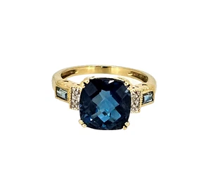 Anillo de topacio azul Londres oro amarillo 14K - Imagen 1 de 17