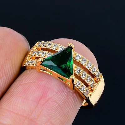 Anillo Hecho a Mano Cromo Diópsido Oro 925 Chapado en Plata de EE. UU. Tamaño Ajustable Foto 1 de 3