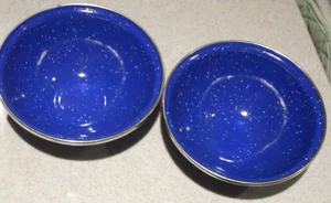 Juego de 2 cuencos de metal azul de 6 pulgadas esmaltados moteados para acampar al aire libre comedor - Imagen 1 de 3