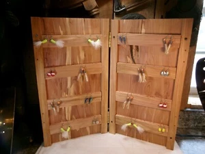 Lot of 16 Fishing Related Earrings in Handmade Cedar Folding Display Rack - Picture 1 of 13