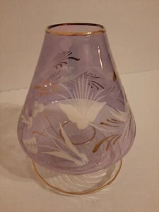 Purple Engraved Lantern Table Candlesticks Wedding Party Art Glass Candle Holder - Picture 1 of 9