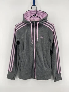 Adidas Zip Up Hoodie Sweatshirt Jacket Womens Size S Small Gray Pink Fast Ship - Picture 1 of 10