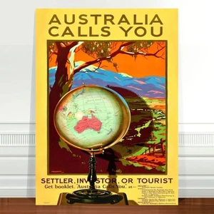 Stunning Vintage Travel Poster Art ~ CANVAS PRINT 32x24" Australia Calls - Picture 1 of 1