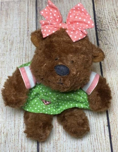Mini abito 6" marrone Russ Berrie ORSACCHIOTTO peluche peluche rosa fiocco verde - Foto 1 di 3