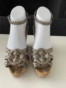 CHRISTIAN LOUBOUTIN SILVER ANKLE STRAP WEDGE SHOES EU 39 US 9 - Picture 1 of 24