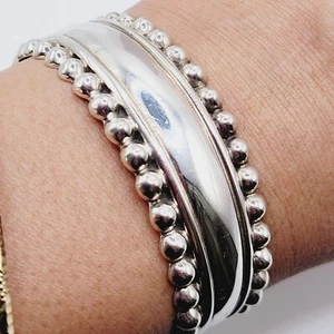 ATI Mexico Sterling Silver Wide Cuff Bracelet Ball Trimmed Weighty 33.4 grams - Picture 1 of 8