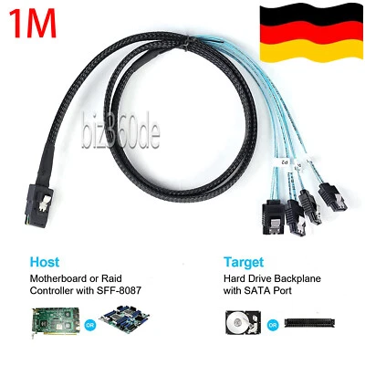 Mini SAS 36P SFF 8087 auf 4x SATA 7pin Splitter Kabel Festplatten Datenkabel 1M - Bild 1 von 4