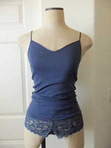 Hanro Horizon Blue COTTON SEAMLESS V-Neck Camisole & MOMENTS Boyleg Brief - S - Picture 1 of 16