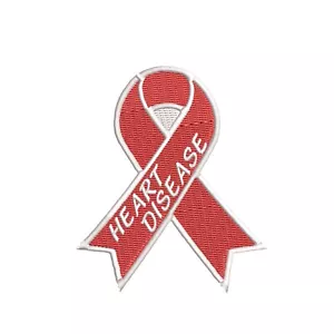 Heart Disease Awareness Support Ribbon Red Patch Embroidered Iron-on Applique - Picture 1 of 12