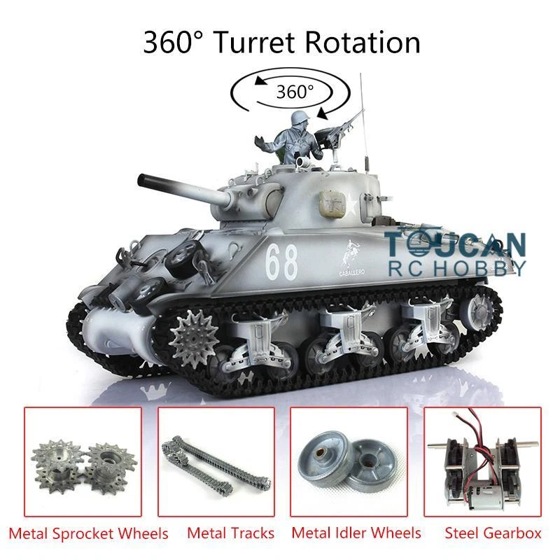1/16 Henglong Upgraded 7.0 RC M4A3 Sherman RTR Tank 3898 W/ 360° Turret Snow - Image 1 of 1