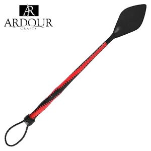 Real Cowhide Leather Braiding Riding Crop Whip Black&Red Fiber Stick Dragon Tail