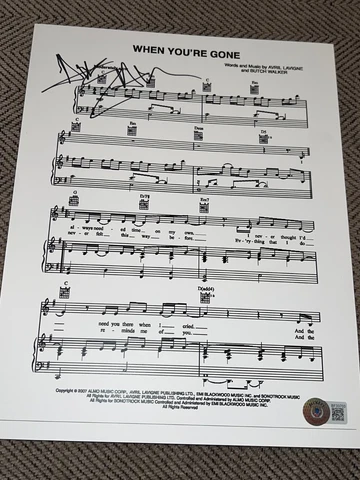 AVRIL LAVIGNE SIGNED AUTOGRAPH SHEET MUSIC WHEN YOURE GONE BECKETT BAS COA AUTO Cover
