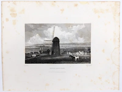 1831 NEWPORT - RHODE ISLAND Gravura Impressão Moinho de Vento ORIGINAL - Imagem 1 de 3