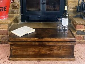 Old Antique Pine Chest, Vintage Wooden Storage Trunk, Blanket Box, Coffee Table.