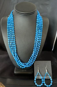 Juego de aretes collar plata de ley de 5 hilos de lapislázuli de mezclilla azul 15772 - Imagen 1 de 12