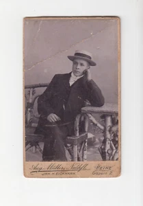 Antique CDV Photo Snazzy Man Straw Hat Germany Studio 1800s Carte de visite - Imagen 1 de 2