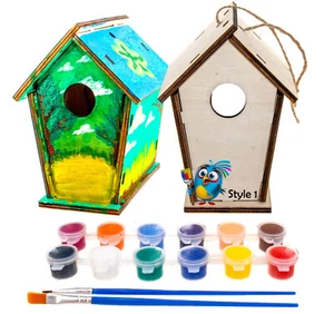 DIY Birdhouse Homemade Wooden - Build Your Own Bird House w/ Easy Painting Kit - Picture 1 of 25