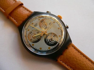 1992 SWATCH Uhr Sirio Chrono Chronogramm Lederband SCM101 - Bild 1 von 2