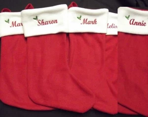 6 Personalized Christmas Stockings, Monogrammed Red Stocking, Custom with Design - Foto 1 di 12