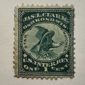 JAS L. CLARK OSHKOSH WISCONSIN STAR MATCHES REVENUE 1C STAMP GREEN EAGLE