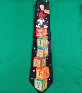 Mickey Mouse Tie Toy Wood Blocks Silk Tie Mickey Unlimited White Stars On Black - Picture 1 of 11