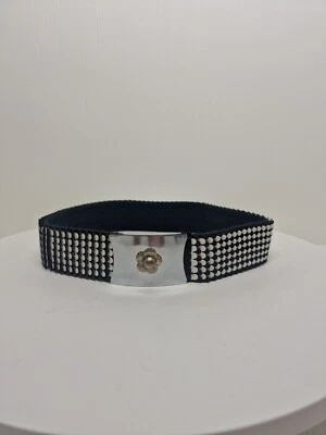 Cinturón elástico vintage años 80 blanco y negro escamas de pescado tono plateado hebilla cromada talla M/L Foto 1 de 4