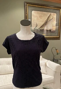 CHICO'S Women's Navy Blue Faux Suede Polyester Blend Lined Cutout T-Shirt Size O - Picture 1 of 7
