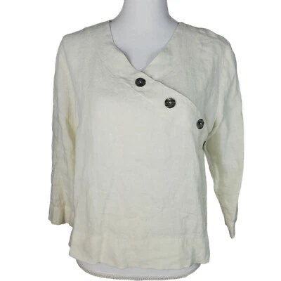 Hot Cotton Petite Women's Linen Asymmetrical Button Shirt Top M MP  Lagenlook - Image 1 of 4