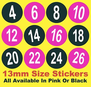 13mm Clothes Size Stickers For Retailers Sticky Labels 8 10 12 14 16 18 20 22 24 - Picture 1 of 25