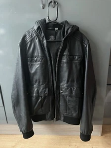 Topman  Black leather Hooded jacket Size S - Picture 1 of 11