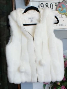 Nine West WHITE HOODED FAUX FUR SLEEVELESS VEST Womens Size LARGE - Picture 1 of 2