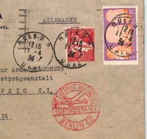 France Cols ALGERIA Cover *GERMAN AIR MAIL* Cachet 1934 Leipzig via Paris! YV242 - Picture 1 of 12