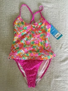 Speedo Girl's 2 Piece Tankini Swimsuit Racerback Orange Pink Multi 12 14 16 NWT! - Picture 1 of 6