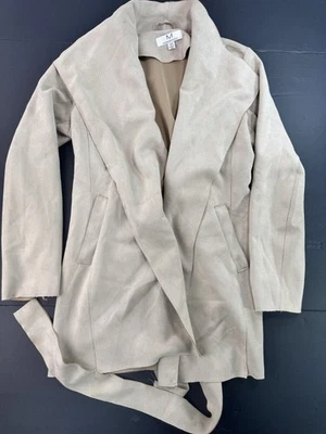 Abrigo para mujer Magaschoni imitación cuero con cinturón talla mediana tostado muy suave Foto 1 de 4