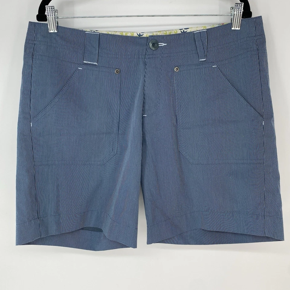 Shorts feminino Horny Toad listrado azul frente plana tamanho 12 - Imagem 1 de 4