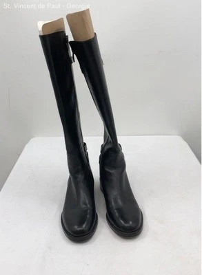 Женские кожаные сапоги для верховой езды Via Spiga черные до середины икры на молнии с тройной пряжкой 6 М - Изображение 1 из 4