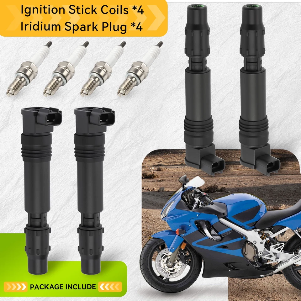 4 Ignition Coils 30700-MBW-611 For Honda CBR954RR 2002 2003 w/Iridium Spark Plug - Image 1 of 4