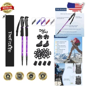 Zusammenklappbare Wanderstöcke - 51,2" Max, Anti-Shock, robustes Aluminium, lila Set - Bild 1 von 9