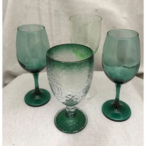 Vintage Wine Glasses, Set of Four Mismatched Stemware Glasses, Goblets, Green - Picture 1 of 8