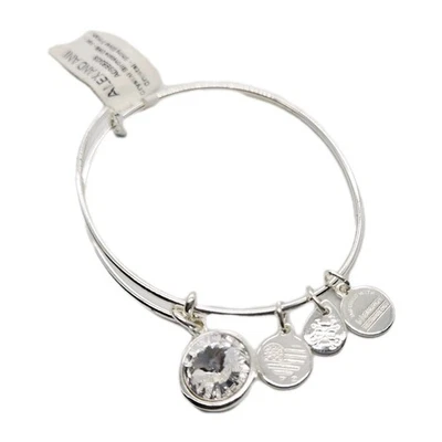 Alex And Ani April Crystal Birthstone Charm Bangle Silver tone NWT - Image 1 of 4