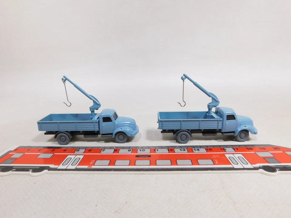 2x Camión Wiking H0 1:87 Magirus con plataforma plana y grúa tapa azul #DX263-0, 5 Foto 1 de 4