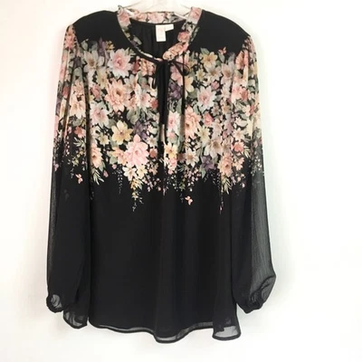 Joie 女式 2X 上衣黑色多花领带波普里衬衫 — 第 1/4 张图片