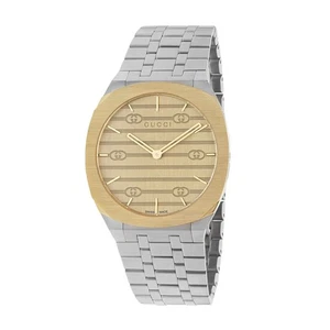 GUCCI 25H 38mm Unisex Quartz Watch Two Tone Stainless Steel & Gold PVD YA163405 - Picture 1 of 21