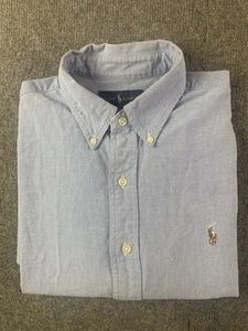 Ralph Lauren Slim Fit Stretch Oxford Men Cotton L/S Flesh Pony Shirt Size L Blue - Foto 1 di 8