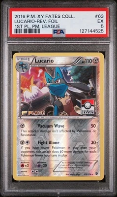 2016 POKEMON XY FATES COLLIDE #63 LUCARIO 1st Place -REVERSE FOIL PSA 5 NEW CERT - Image 1 of 3