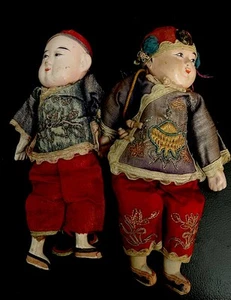Coppia di bambole asiatiche Paper Machi vintage anni 30 - Foto 1 di 6