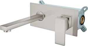 Modernist Wall Mount Bathroom Faucet Solid Brass, Chrome Finish with Rough Valve - Picture 1 of 7