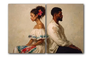 Dominikanisches Paar Kunstdruck, Dominikanische Republik Kulturerbe, 2 Set UNGERAHMT - Bild 1 von 5