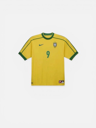 Nike Stussy Brazil Soccer Jersey Black Yellow White Graphic Christ
