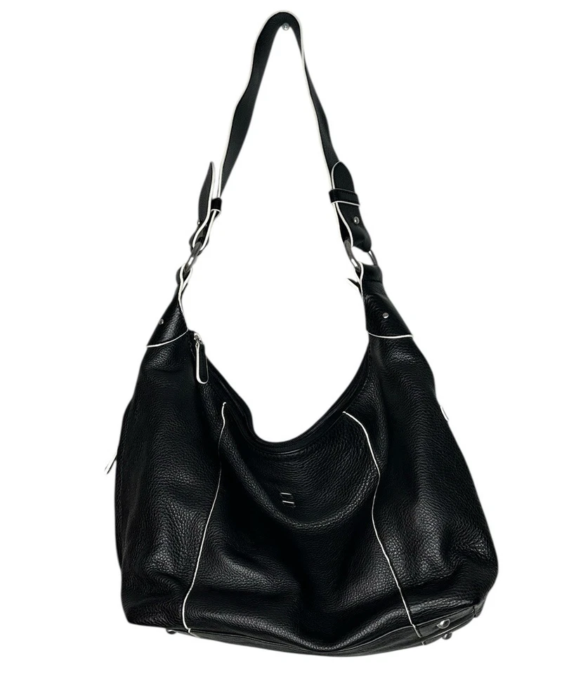 Bolsa de ombro Ellington preta couro pebbled grande acabamento branco alça tiracolo - Imagem 1 de 4